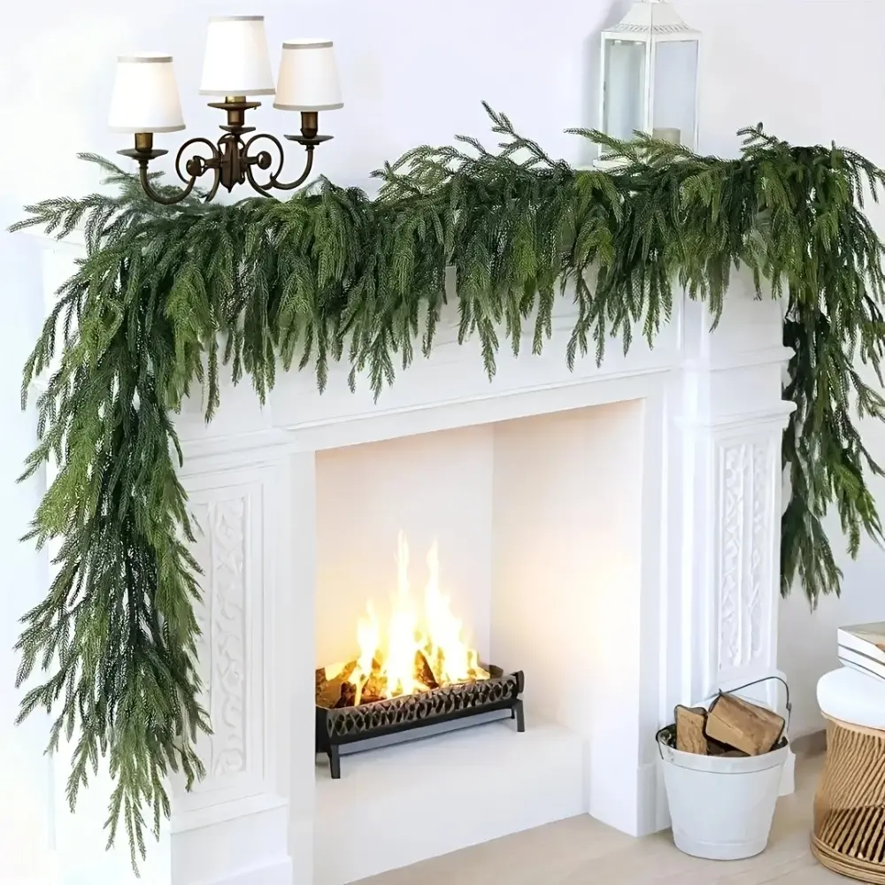 106" Lifelike Nofolk Pine Garland - Green Artificial Hanging Christmas Wreath for Indoor & Outdoor Holiday Decor, Greenery Decoration, Perfect for Fireplace Mantle and Window Display