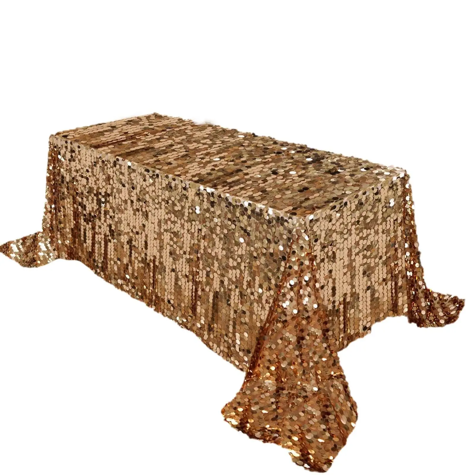 Gold Sequin Rectangle Tablecloth - 90"x132" Seamless Payette Design, Ideal for Graduation, Prom, Sophisticated Occasions