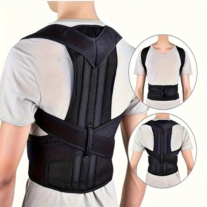 Black Adult Back Support Belt |     Adjustable Upper Back Straightener with Shoulder Strap and Lumbar Support, Invisible Back Support Strap, Ergonomic Design |   Breathable Polyester Fiber, Back Support, Adult Back Shoulder Fixation Strap, Back Back Good