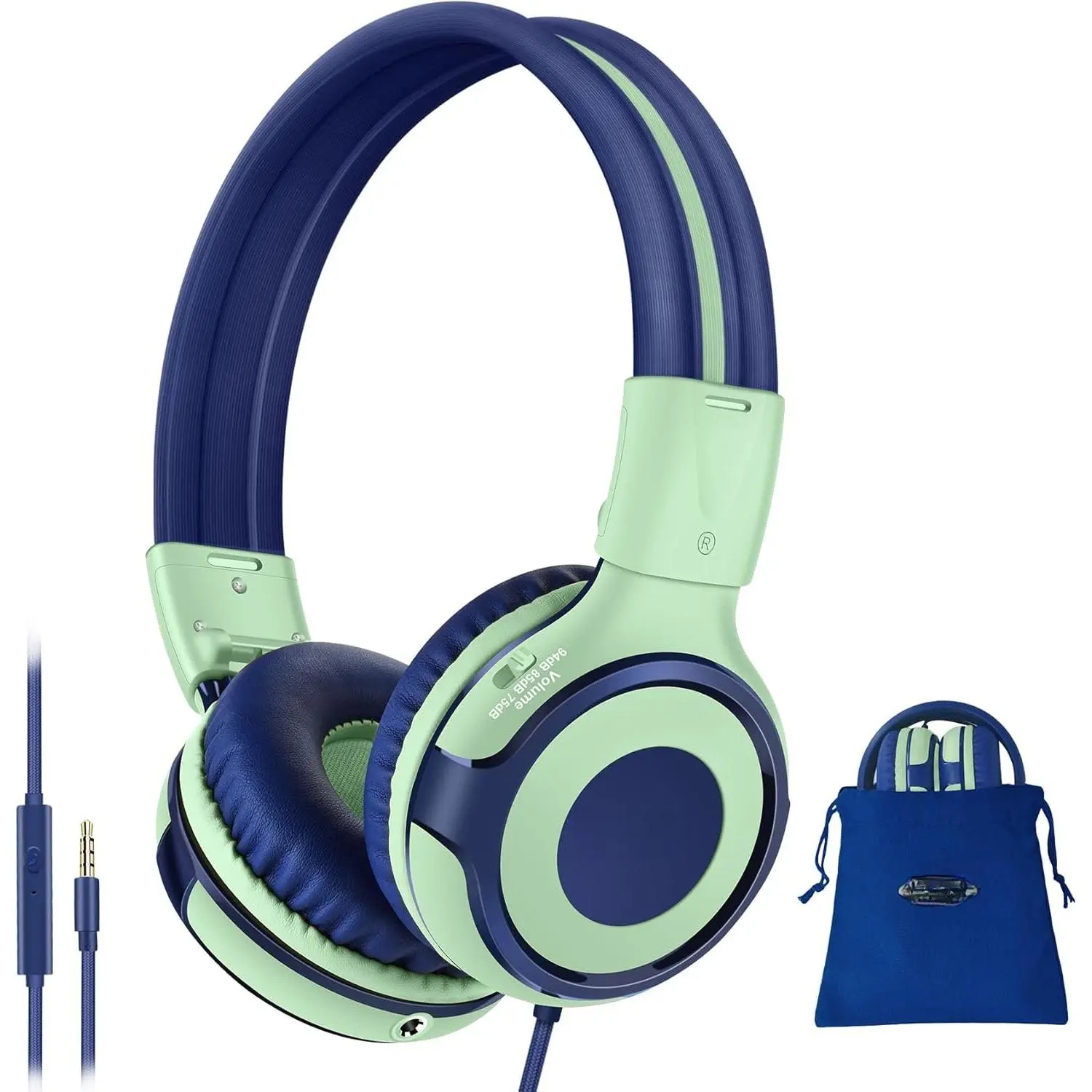 Manyshare Series- Wired  Headphones with Mic for Tablet iPad Laptop, Volume Limit Headphones for  with Share Port for Boys Girls, Durable Green Headset for Travel Airplane  School