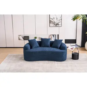 Dreamzon LY-025S BLUE COMPRESSION SOFA: Double-seat blue sofa, Wood Grain Chenille fabric, full sponge compression sofa,double-seat compression sofa with 3 pillows for living/ Home/Furniture/ Apartment/Office