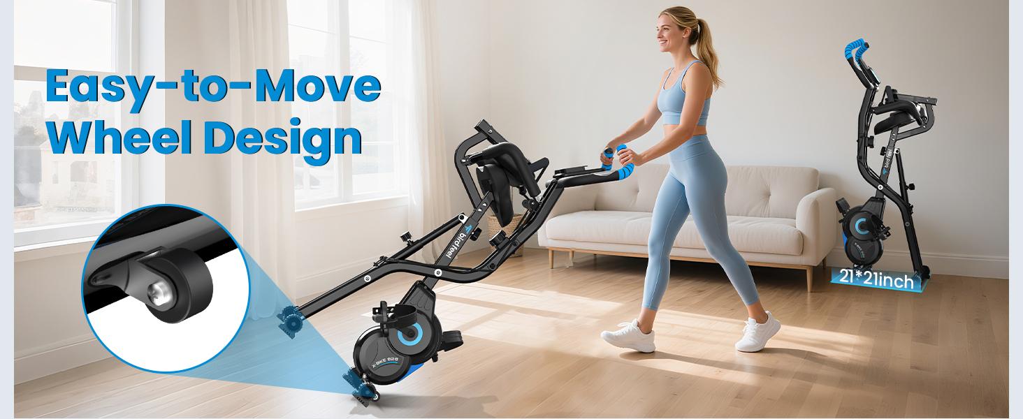 Foldable Exercise Bike, 8-Level Magnetic Stationary Bike for Home Gym | Quiet Indoor Workout Bike with Arm Resistance Bands, LCD Monitor, and 300 LBS Capacity for Full-Body Cardio Training