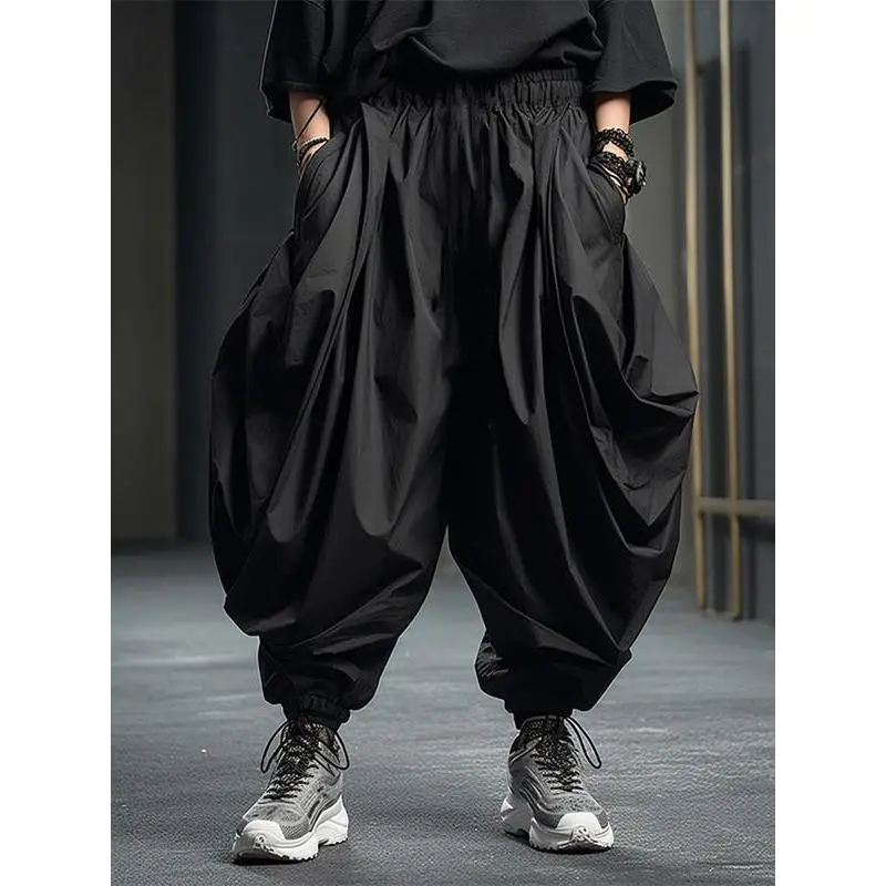 Mens Elastic Waist Ruffles Baggy Harem Trousers Fashion Loose Cargo Long Pants Casual Streetwear TrousersGift Mens Elastic Waist Ruffles Baggy Harem Trousers Fashion Loose Cargo Long Pants Casual Streetwear TrousersGift