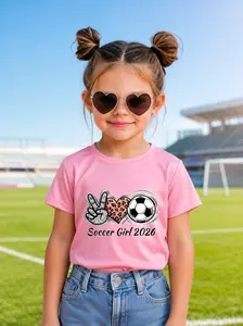 Cute Kids T-Shirt Peace Love Soccer Leopard Heart Graphic Tee for Game Day Outfit Soft Toddler Little Girls Soccer Girl 2026