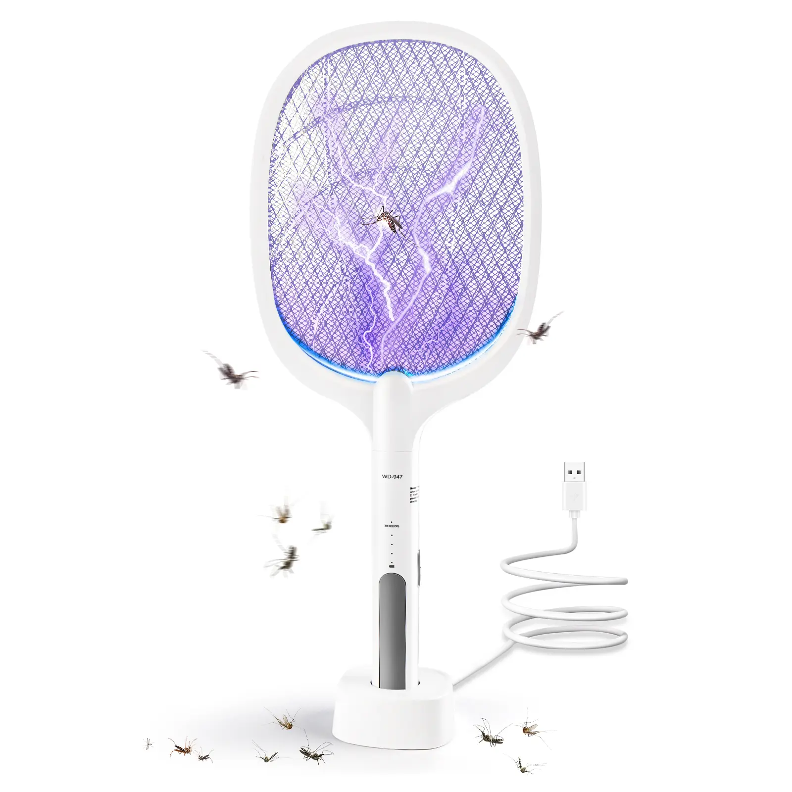 2-in-1 Electric Bug Zapper Racket, 3500V High Voltage LED Lighted Handheld Mosquito Swatter with 3 Layer Safety Mesh, USB Charging Portable Fly Killer Racquet for Indoor Outdoor Use