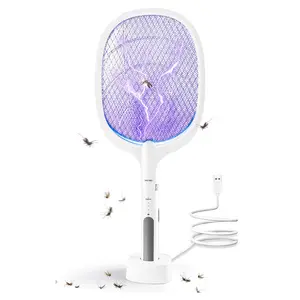 2-in-1 Electric Bug Zapper Racket, 3500V High Voltage LED Lighted Handheld Mosquito Swatter with 3 Layer Safety Mesh, USB Charging Portable Fly Killer Racquet for Indoor Outdoor Use