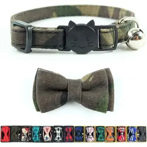 Breakaway Cat Collar with Bowtie and Bell, Quick Release Safety Buckle Durable for Kittens 6.8-10.8in Camouflage 2