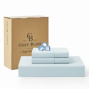 Cozy Bliss Premium Cooling Sheet Set , Q-Max>0.4, 3PCS No Flat Sheet with 2 Pillowcases,  Soft Silky Breathable Fitted Sheet for Hot Sleepers & Night Sweats, Deep Pocket Up to 15 Inches