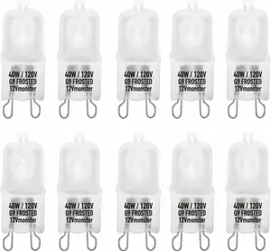 G9 40W Halogen Bulbs 120V, T4 Loop Pin Base (NOT G8), Frosted Warm White 2700K, Dimmable Light Bulb for Oven, Range Hood, Vanity & Pendant Lights (10-Pack)