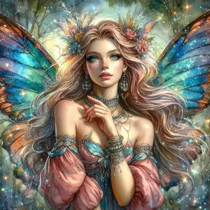 5D DIY Full Drill Round Diamond Painting - Diamond Painting Kit Fairy Wings Mosaic Canvas DIY Wall Art, Home Wall Decoration, DIY Diamond Arts