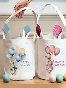 Easter Basket with Rabbit Handle, Easter Egg Hunt Carry Bag, Festival Easter Party Bag, Fun Design, Party Decoration, Perfect Gift, Reusable Gift Bag, Cartoon