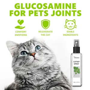 Catnip Spray For Cats, Natural Safe Edible Ingredients, Stress Relief Joint Care Calming Cat Spray, Attract Cat Play & Relax Happy Mood