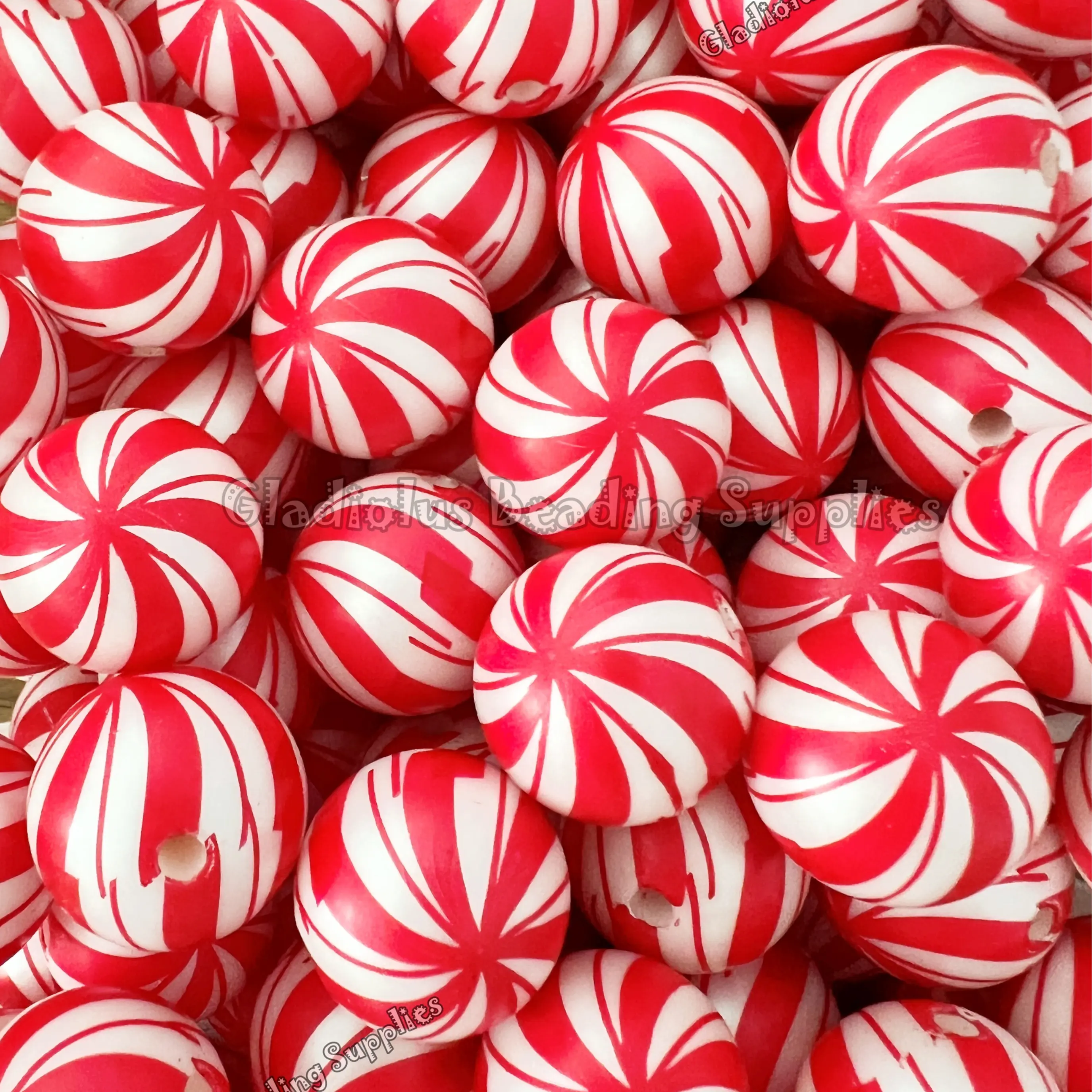 20mm Peppermint Acrylic Bead, Christmas Beads, Bubblegum Bead, Chunky Bead Round beads, Gumball Beads, Beading Supplies, Christmas Beads big beads