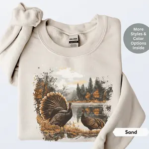 Retro Turkey Wildlife Scene Sweatshirt Nineties Vintage Birding Gift Nature Graphic Tee Boho 90s Nostalgia Unise Essential Cotton Hoodies