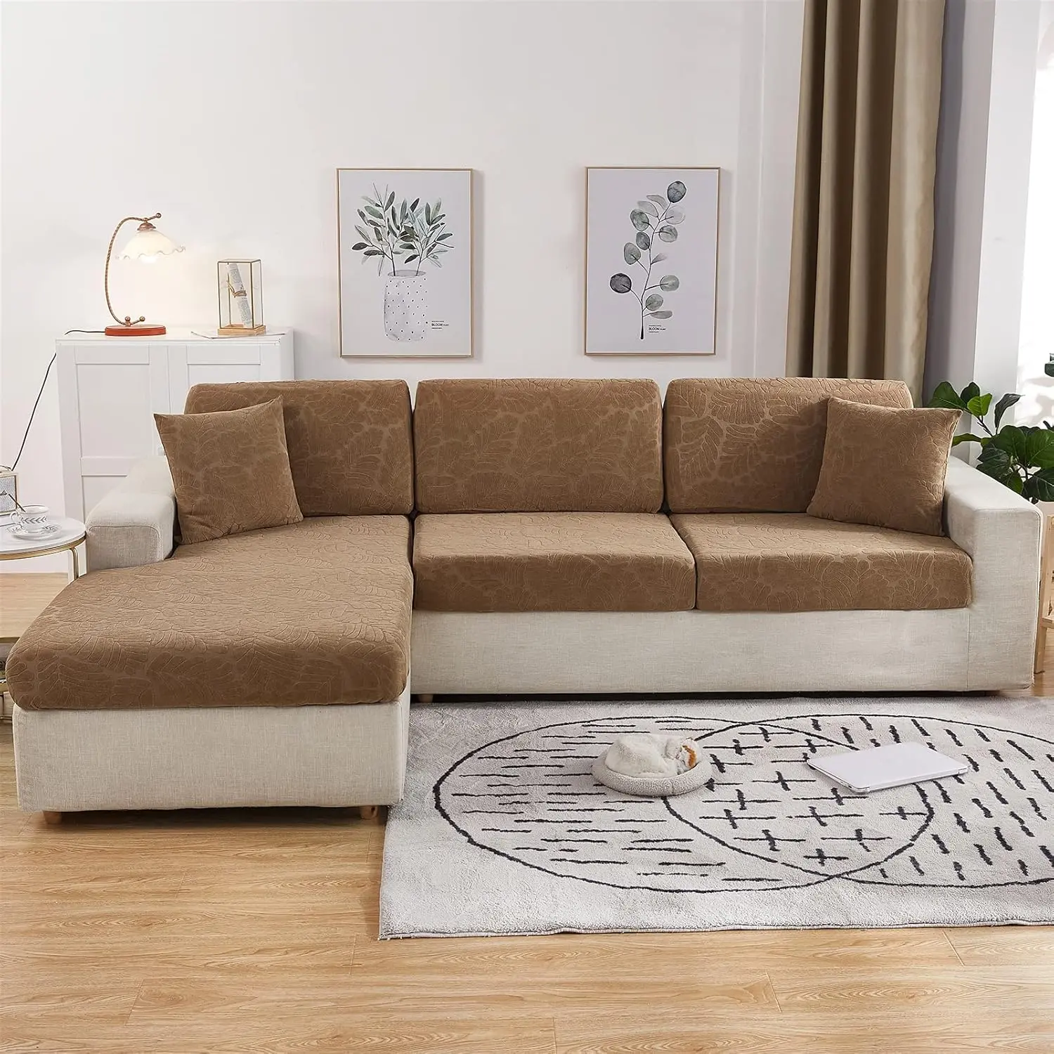 6 Pcs Stretch L-Shaped Sofa Covers, Elastic Sectional Slipcover Set, Soft Sofa Protector (Covers Only), Removable Cushion Covers