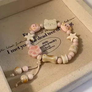Ceramics Cartoon Cute Cat Charm Bracelet for Women Lovers Gift Kitten Beaded Bracelet Girls Fashion Jewelry Gift Y2k Accessories
