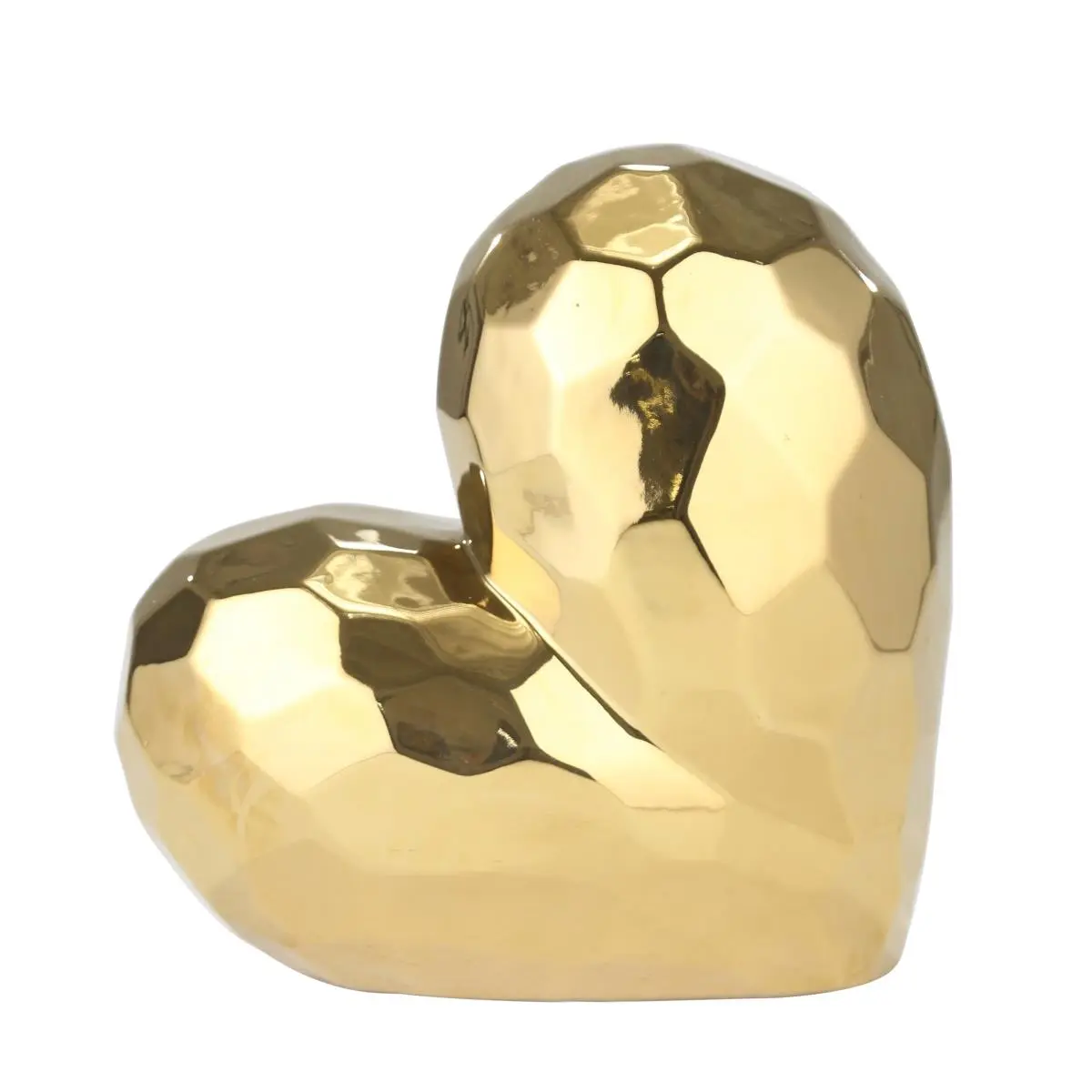 212 MAIN 7.75 in. Patterned Ceramic Heart-Shaped Ornaments - Pitted Finish Gold Embellishments Hanging Home Decor for Indoor Glam Room Supplies, Gold Embellishments Hanging Decor