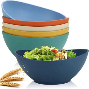 60oz Wheat Straw Bowls Set of 6 Salad bowls Large Capacity Popcorn Bowl Unbreakable Serving Bowls Microwave & Dishwasher Safe Bowl Set Alternative for Plastic Bowls for Kitchen-Multi-colors