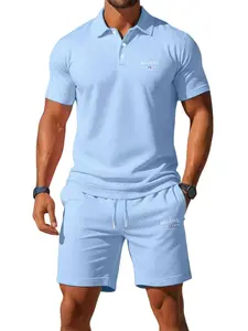 Men's Two-Piece Set, Mexican Style Summer Polo Shirt & Elastic Waist Shorts, Breathable Mesh Material, Ideal for Beach, Golf, Casual Wear