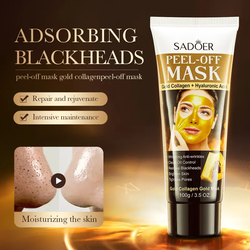 Gold Collagen Peel-Off Face Mask 100g for Women & Men - Gold & Hyaluronic Acid Hydrating Peel Mask, Deep Cleansing, Blackhead Removal, Oil Control, Pore Tightening, Refreshing Facial Skincare