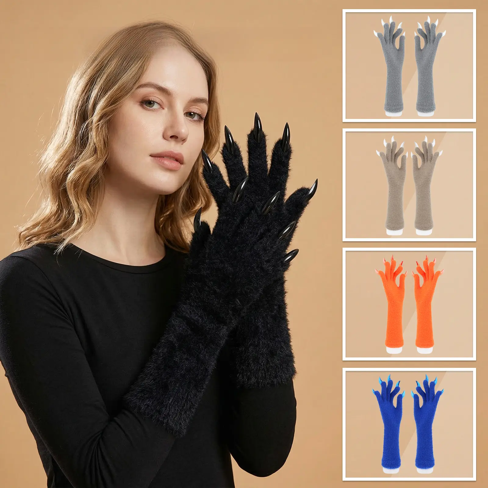 Halloween Realistic Monster Paw Gloves with Long Nails, Long Claw Cosplay Party Costume Accessories (Festive & Party Supplies)