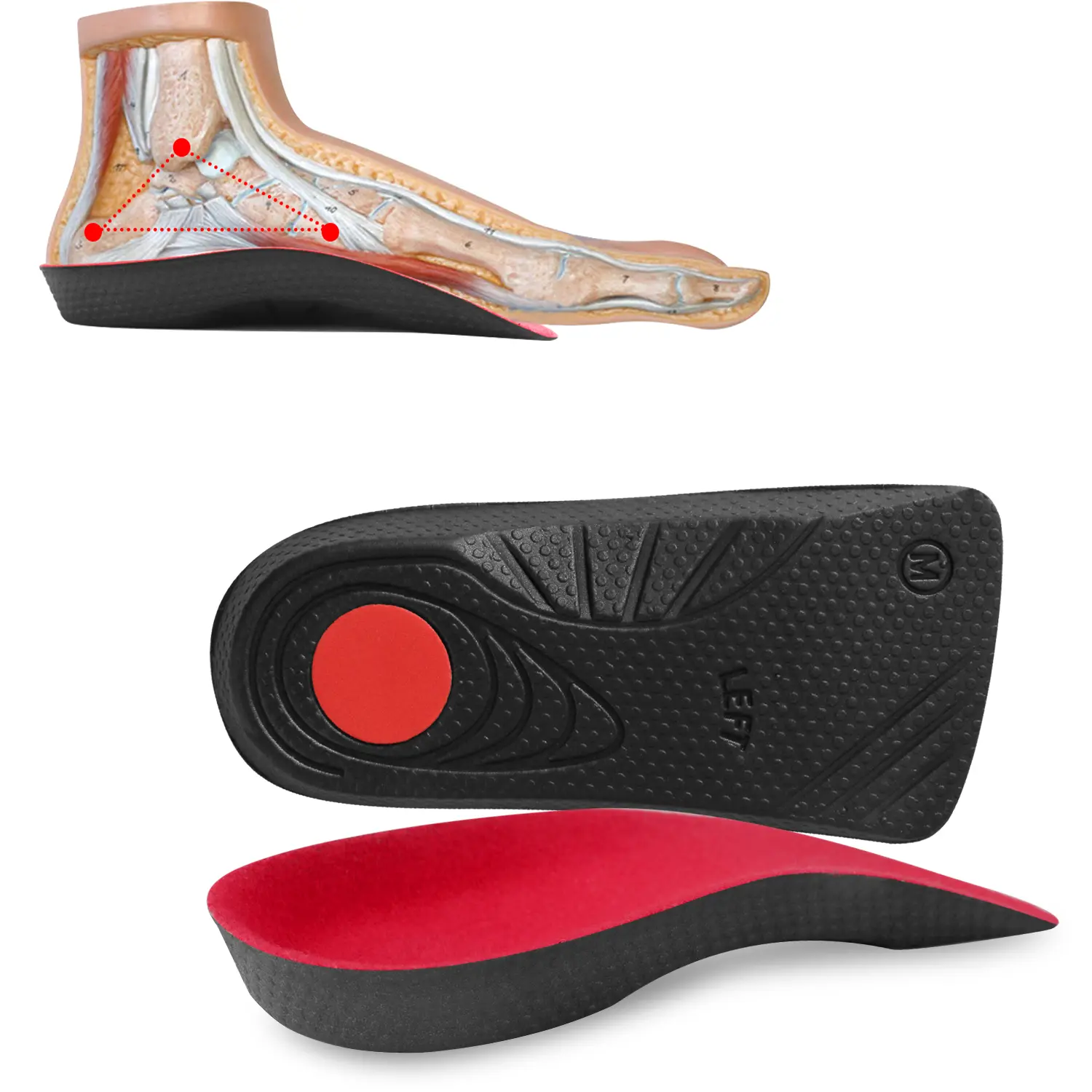 3/4 Length EVA Shock-Absorbing Arch Support Insoles for Men and Women, Designed for Flat Feet, Supination, Overpronation, and Heel Spurs, Orthotic Insoles, Shock-Absorbing Insoles