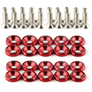 10PCS/20Pcs Billet Aluminum Fender Bumper Washer Bolt Engine Bay Dress Up Kit with Nuts for JDM - Red