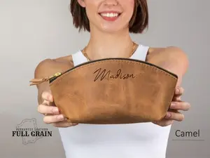 Personalized Makeup Bag, Leather Cosmetic Bag, Bridesmaid Gift, Monogram Makeup Bag, Makeup Brush Holder Travel Makeup Bag