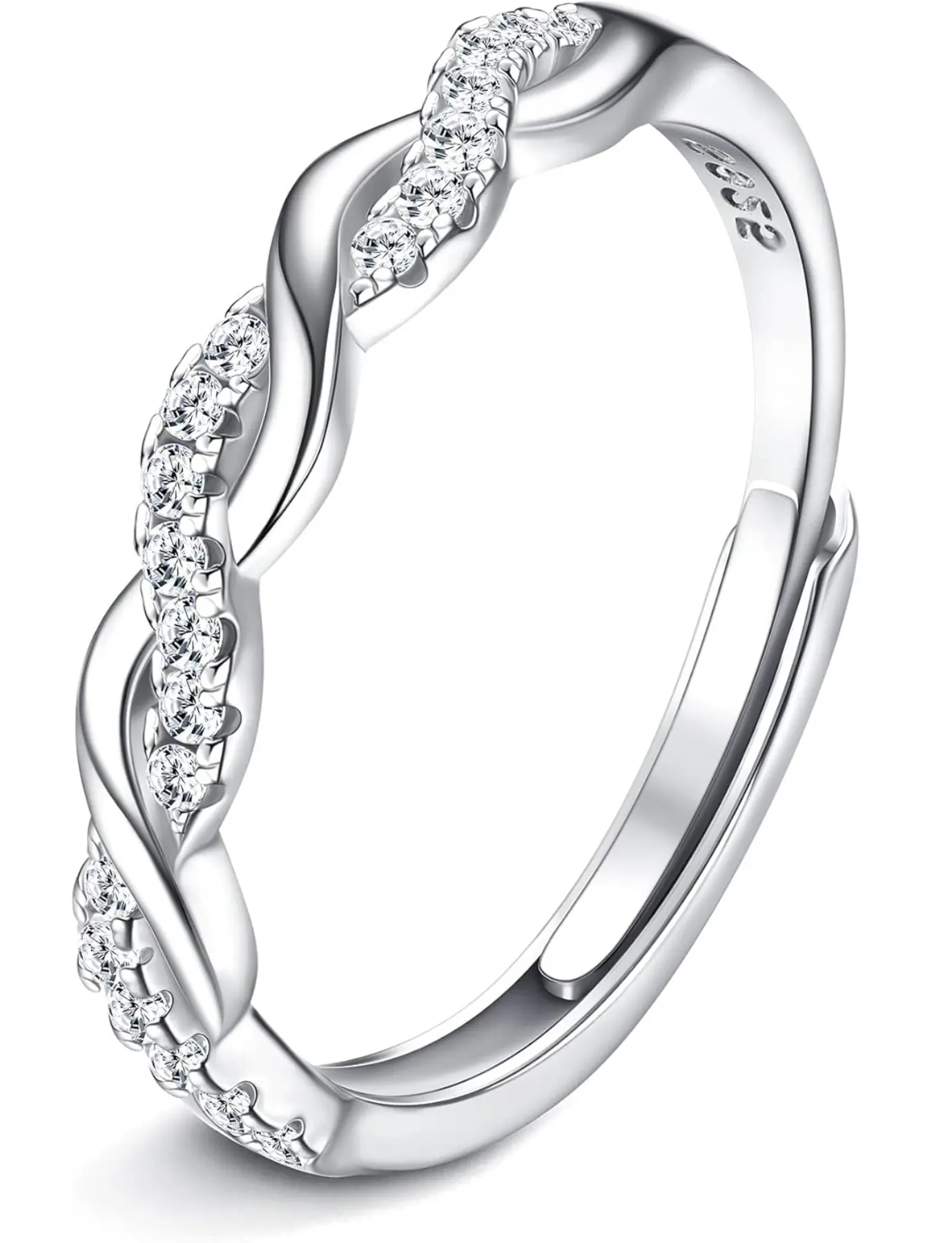 Women's 925 Sterling Silver Adjustable Elegant Ring, Engagement Wedding Rings, Eternity Twisted Rope Design, Cubic Zirconia Inlay, Perfect for Weddings & Engagements, CZ Rings