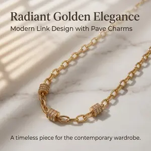 Men's necklace  Women's necklace Radiant Golden Elegance Diamond-studded Waist-chain Necklace Adjustable Collar Chain for Men & Women Ideal Gift for Girlfriend or Mother Skin-Friendly Durable Modern Link Design with Pave Charms