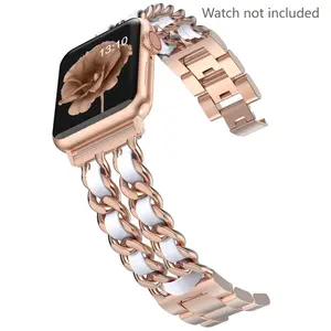 2024 WEARLIZER New Elegant Style Stainless Steel Material 7 Rings 5 ​​Jewelry Clasps Compatible with Apple Watch 38mm 40mm 41mm 42mm 44mm 45mm 49mm (Strap Only) Women Men, Suitable for iWatch Ultra Seeries SE 9 8 7 6 5 4 3 2 1 Ultra 1 2