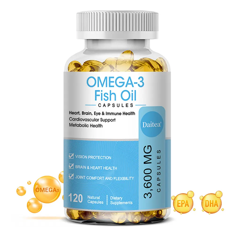 Daitea Omega 3 Fish Oil, containing EPA and DHA, supports heart and cardiovascular health, and brain health. 120 capsules.