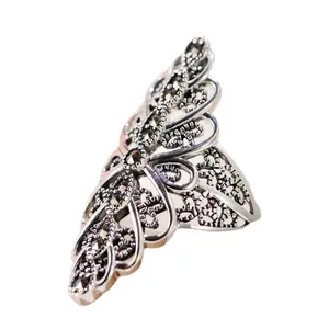 Vintage Palace-Style 925 Sterling Silver Ring - Bold Wide-Band Diamond Lace Petal Statement Jewelry for Women