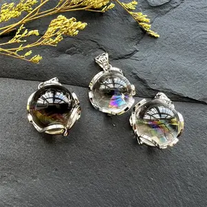 Natural White Crystal Natural Fission Rainbow Crystal Ball Rainbow Pendant Inlaid Women's Fashion Ornament Decoration