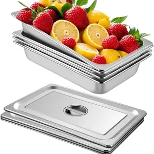 4-Piece Rectangular Polished Stainless Steel Baking Tray Set, 13-Liter Food Grade, Mirror Finish for Hot & Cold Foods, Ideal for Kitchen & Grill