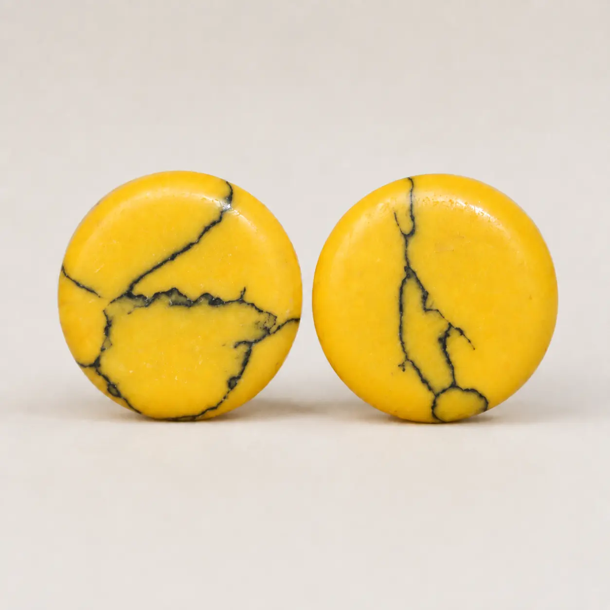 Dyed Yellow Howlite Stone Double-Flare Earrings - Light Polished Earring Jewelry with Polished Stones, Dyed Earrings