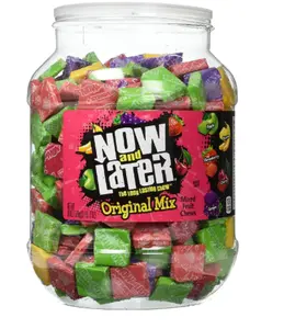 Now and Later Original Mix, Individually Wrapped Mixed Fruit Chew Candy, 60 Ounce Jar Snack Bonbon Sweet Chewy