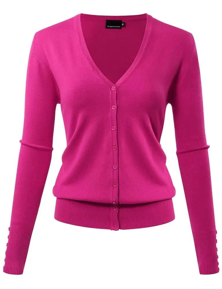 Allsense Women's V-Neck Knit Cardigan Top - Long Sleeve, Lightweight, Classic Button-Down, Breathable Fabric for Minimalist Casual Basic Outfits