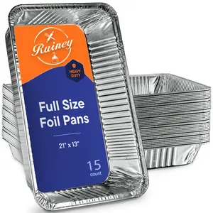 15 PACK Full Size Large Aluminum Pans, Disposable Foil 21x13 Deep Steam Table Chafing Pan - Extra Heavy Duty Durable Tray - Great for Roasting, Cooking, Warming, Prepping and Storing Food