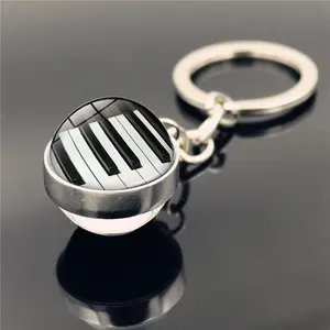 New Crystal Piano Music Symbol Key Chain Glass Ball Pendant Creative Small Gift metal Keyring Jewelry