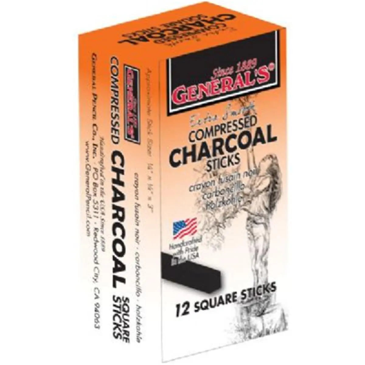 212 MAIN Generals 4B Compressed Charcoal Sticks, Handmade Traditional Art Materials, Office Stationery with Smooth Finish