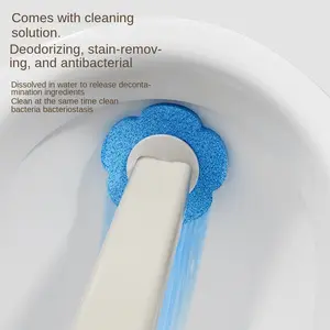 1set of Wall-Mounted Disposable Toilet Brush Set, Antimicrobial Cleaner, Long-Handle Bathroom Tool, Replaceable Heads, Hygienic Cleaning Brushes, Toilet Wand