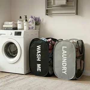 Foldable Laundry Basket Pack of 2, Large Capacity Dirty Clothes Bin, Nordic Classified Storage, Double-Sided Letter-Shaped Design