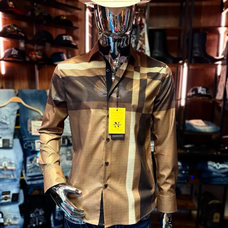 Camisa Rayada Estilo VaqueroPara Caballero- Manga Larga Men
