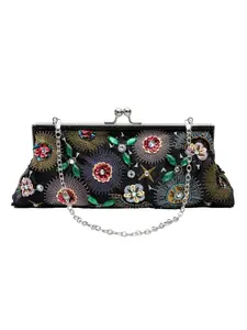 Colorful Floral Leaf Embroidered Sequin Handbag, Kisslock Bag, Wedding Clutch, Elegant Party Evening Bag, Valentine's Day Women's Bag,Perfect for Special Occasions,Vintage 1920s Style Evening Bag,Gifts for Her,Gift for Monther,Gift for Woman.