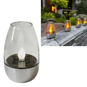 Candle Design Solar Outdoor Table Lamp, Warm Light and Flickering Modes, IP44 Waterproof, Solar-powered Ambient Decorative Night Light Suitable for Terrace, Patio, Garden and Outdoor