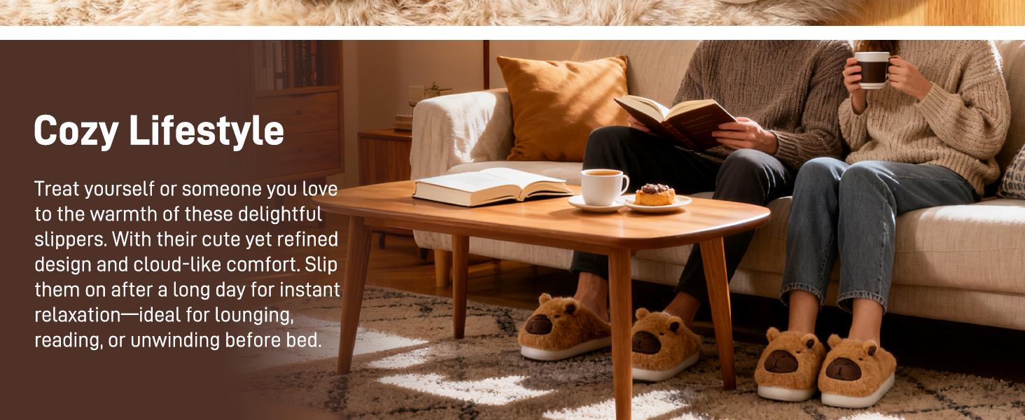 Fuzzy Cute Capybara Slippers Women Men Warm House Slides for Indoor Outdoor Autumn Winter Casual Walking Shoes