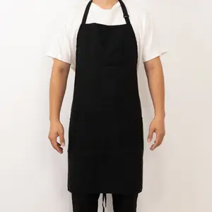 Black Premium Polyester Kitchen Chef Apron with Adjustable Neck and Long Ties, Waterdrop Resistant 2 Pockets Unisex Cooking Bib Apron