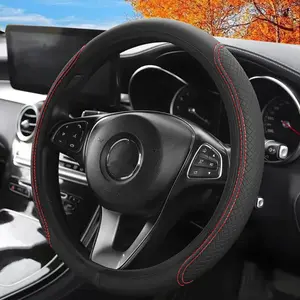 PU Leather Car Steering Wheel Cover without Inner Ring, Elastic Breathable Anti-Slip Protective Case, Unisex Universal-Fit 15-Inch Cover