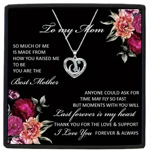 Mom Moon Necklace "I Love You to the Moon & Back" - Y2K Bohemian Style Heart Pendant with Floral Design, White Golden-Plated Alloy, Valentine's Day Birthday Christmas Graduation Gift for Mom